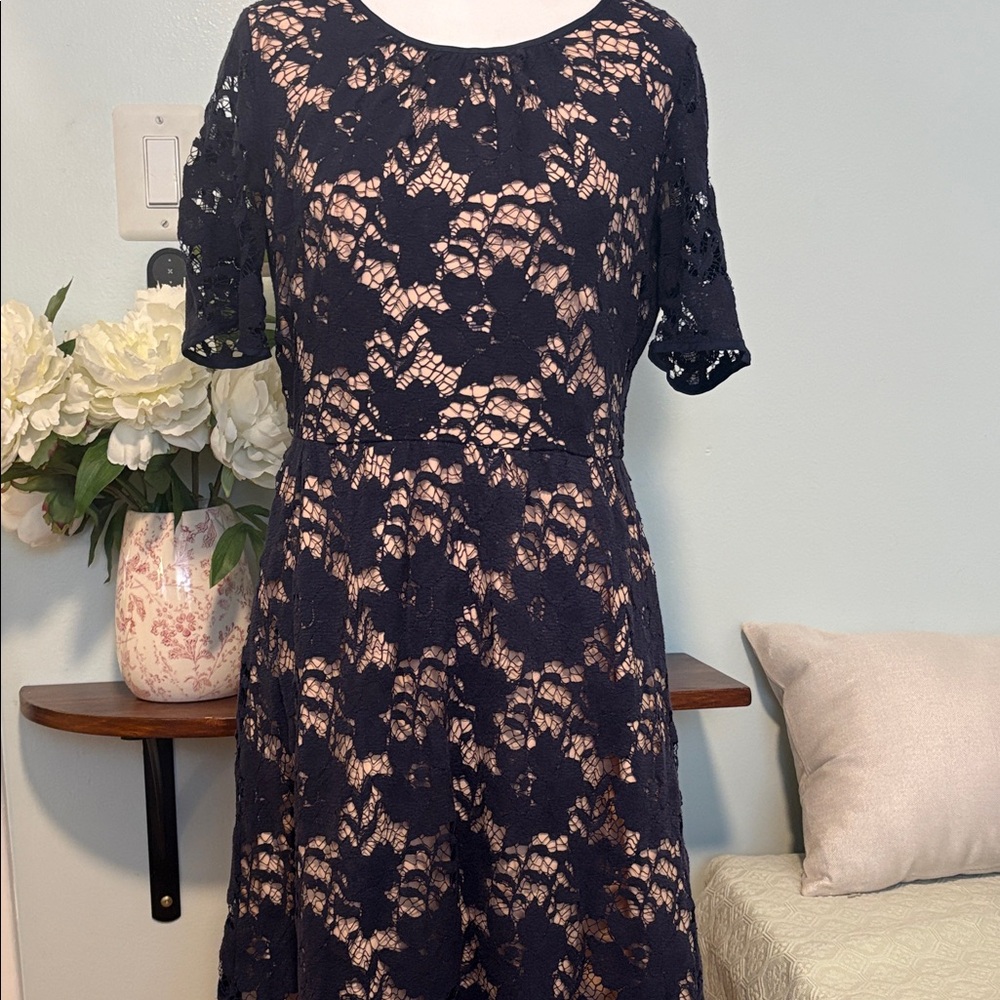 Donna Morgan Navy Lace Midi Dress